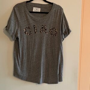 Anthropologie Gray Tee with Leopard 'CIAO' Print